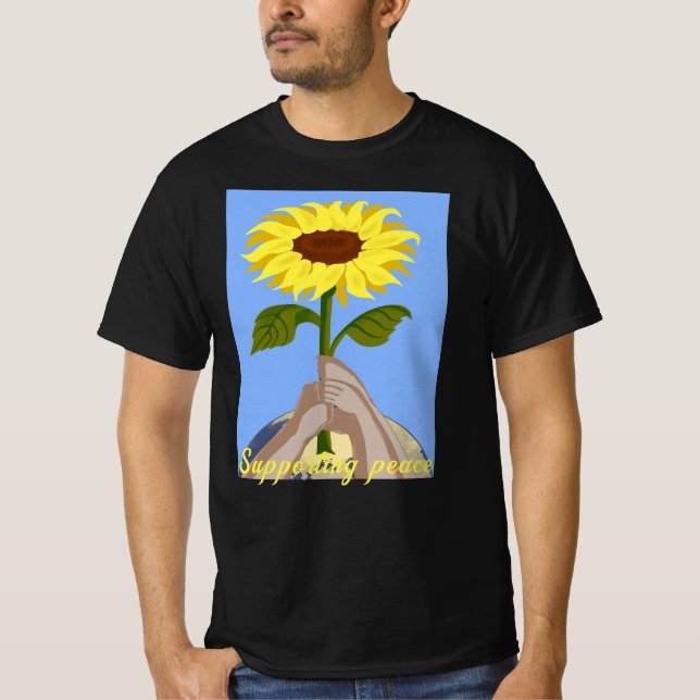 Fredssolrosfärgad i Ukraina "blå gult" T Shirt (Framsida)