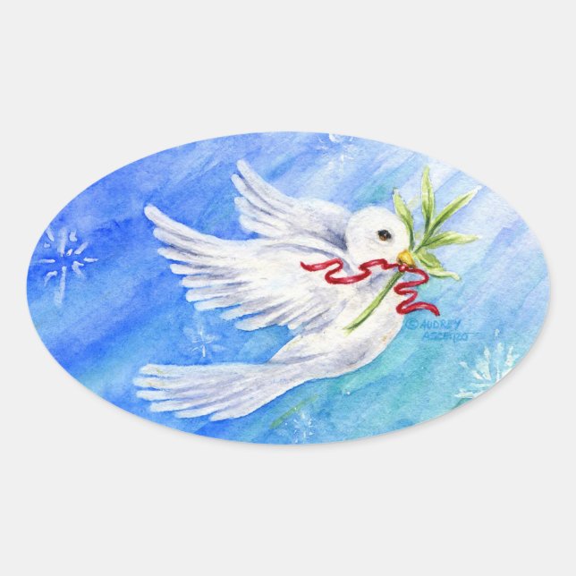 Fredsstiftarnas julduva ovalt klistermärke (Framsida)