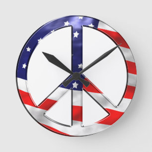 Fredssymbol amerikansk Flagga Wall Art Rund Klocka