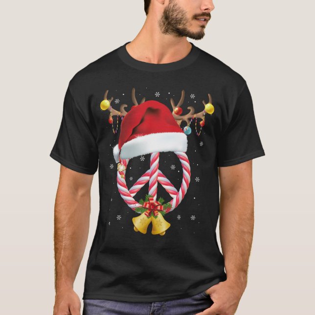 Fredssymbol för jultomten i Fredstecken Candy cane T Shirt (Framsida)