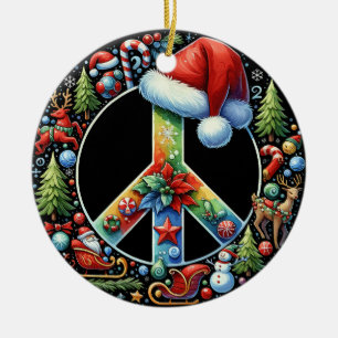 Fredssymbol Hippie Santa Hat-julfamiljen Julgransprydnad Keramik