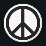 Fredssymbol mot Krig svart vitt enkelt Magnet<br><div class="desc">Fredssymbolen mot Krig svartvit, enkel magnet. Finns i olika former.</div>