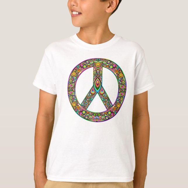 Fredssymbol Psychedelic Art Design T-Shirt (Framsida)