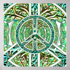 Fredssymbol, Yin Yang, Livets träd i Grönt Poster
