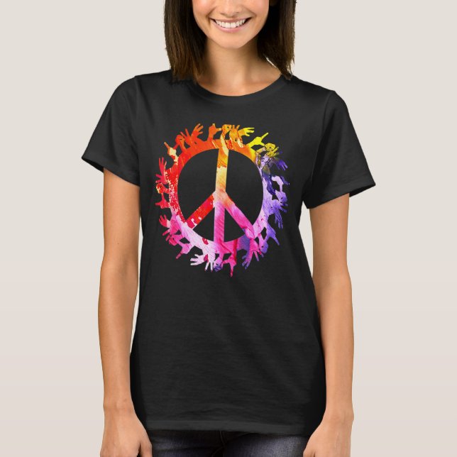 Fredssymbolen Hand Sign Tye Dye Awareness Tee (Framsida)