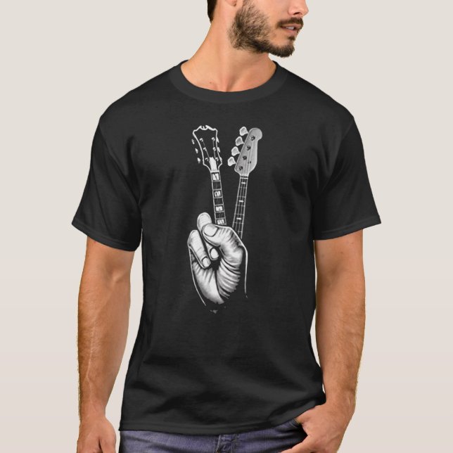 Fredstecken Acoustic Guitar Finger Guitarist Music T Shirt (Framsida)