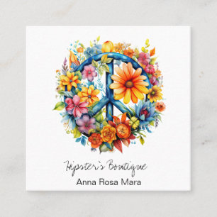 *~* Fredstecken AP57 Boho QR Retro Vintage Flowers Fyrkantigt Visitkort
