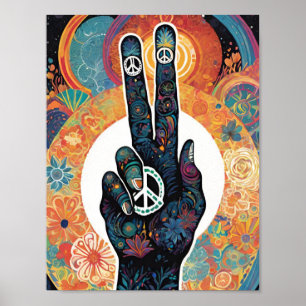 Fredstecken bland blommor: Endast goda vibes Poster
