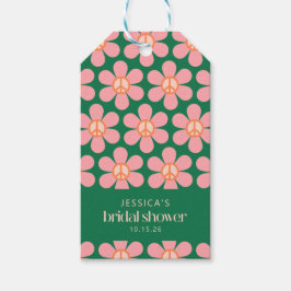 Fredstecken Blomma Grön Rosa Anpassad Bröllopsdusc Presentetikett