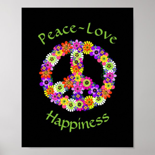 Fredstecken Blommigt Peace Kärlek Happity Poster (Framsidan)