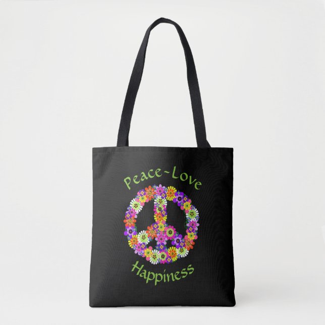Fredstecken Blommigt Peace Kärlek Happity Tote Bag Tygkasse (Framsida)