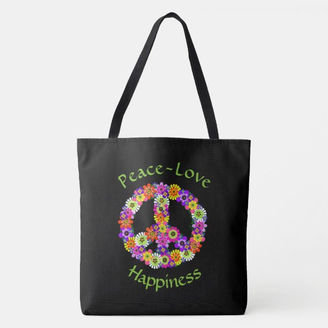 Fredstecken Blommigt Peace Kärlek Happity Tote Bag Tygkasse (Framsida)