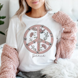 Fredstecken Boho Blommigt Butterfly Girly Retro T Shirt