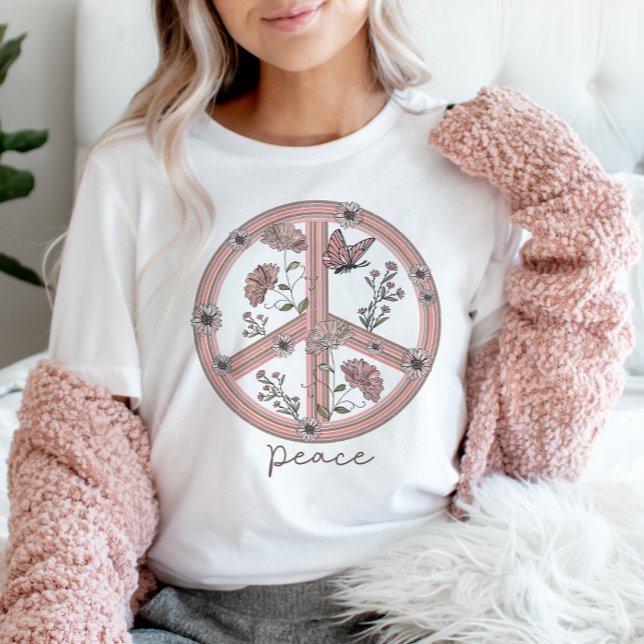 Fredstecken Boho Blommigt Butterfly Girly Retro T Shirt (Skapare uppladdad)