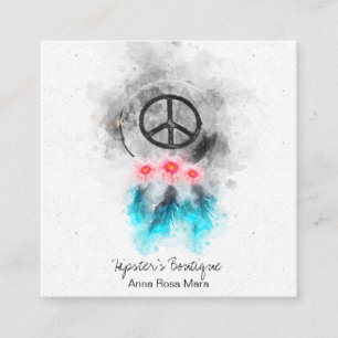 *~* Fredstecken Feathers Flowers GrungeTribal Boho Fyrkantigt Visitkort