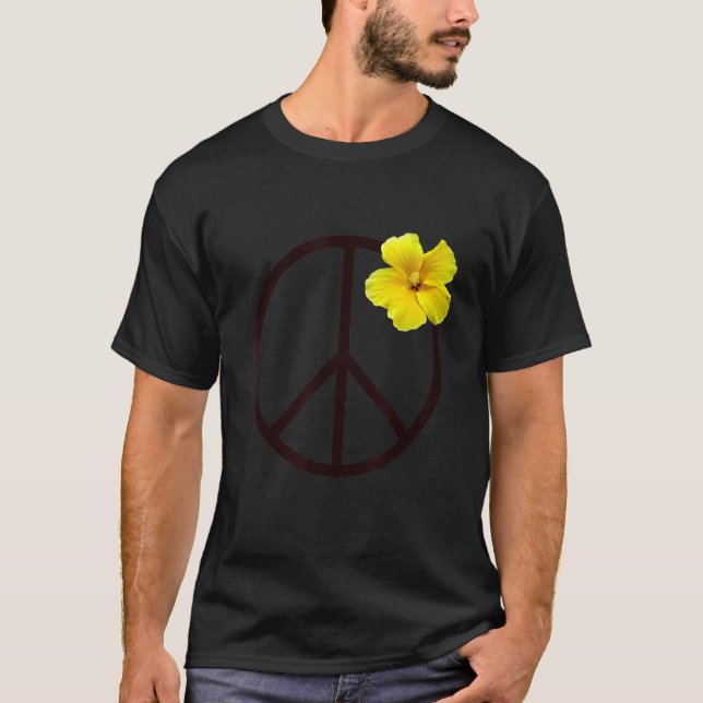Fredstecken Gult Hibiscus Flower T Shirt (Framsida)