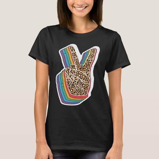 Fredstecken Hand Leopard Skriv ut Hippie T Shirt (Framsida)