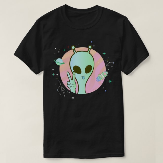 Fredstecken Hand Planet Stars UFO-Coola Trippy Grö T Shirt (Design framsida)