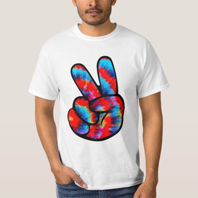 Fredstecken Hand Red Blue Tie Dye T Shirt (Framsida)