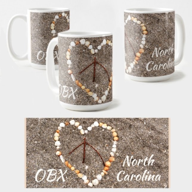 Fredstecken Heart Seashells OBX Beach NC Kaffemugg (Skapare uppladdad)
