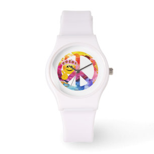 Fredstecken, Hippie Emoticon Watercolor Art Armbandsur