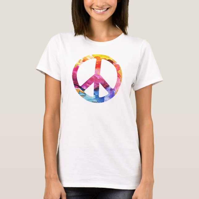 Fredstecken Hippie Girl 70s Watercolor Art Tee (Framsida)