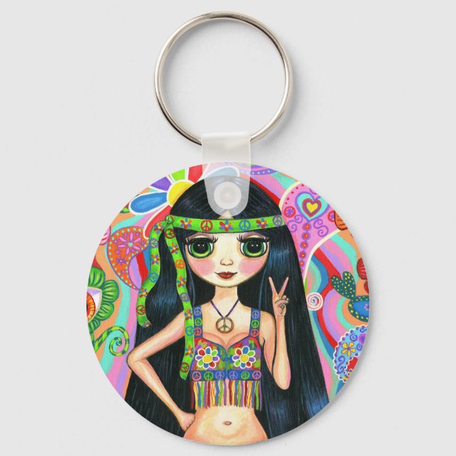Fredstecken Hippie Girl Keychain Nyckelring (Framsida)