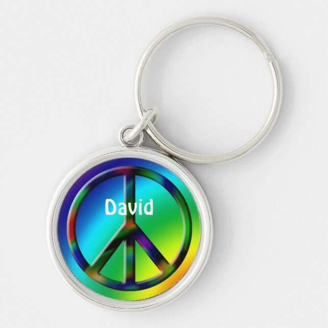 Fredstecken Hippie-Personlig Rund Silverfärgad Nyckelring (Framsidan)