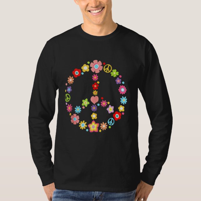 Fredstecken Kärlek Flower 60s 70-tal Hippie Costum T Shirt (Framsida)