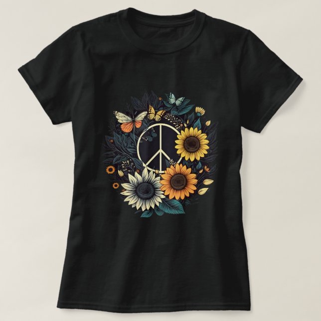 FREDSTECKEN KÄRLEK Solros Hippie T Shirt (Design framsida)