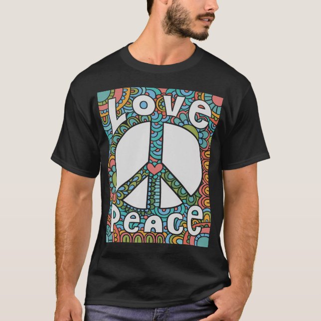 Fredstecken Kärlek T Shirt 60S 70S Tie Dye Hippie (Framsida)