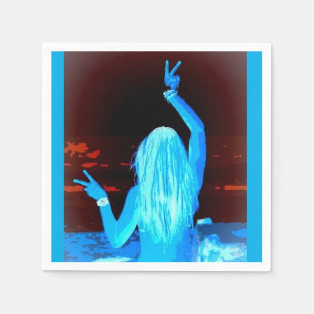 fredstecken med blå hippie-flicka pappersservett (Framsidan)