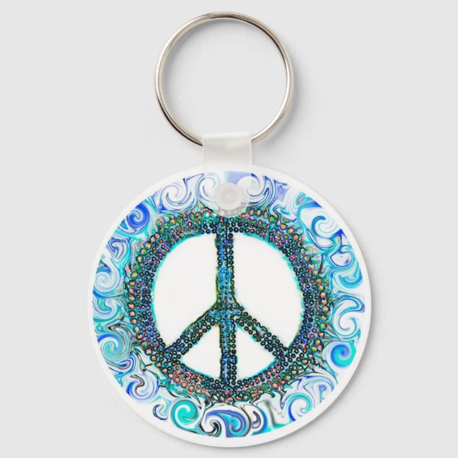 Fredstecken med blå Vågar Nyckelring (Framsida)