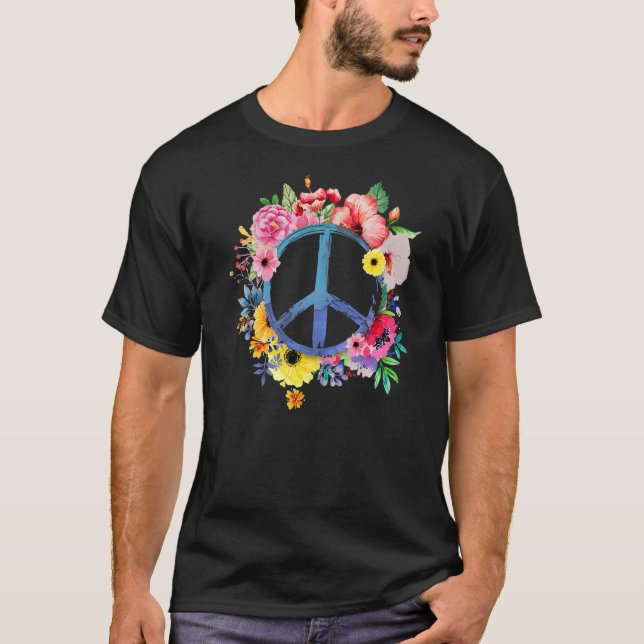 Fredstecken med blommor för fred t shirt (Framsida)