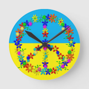 Fredstecken med blommor,ukrainsk flagga rund klocka
