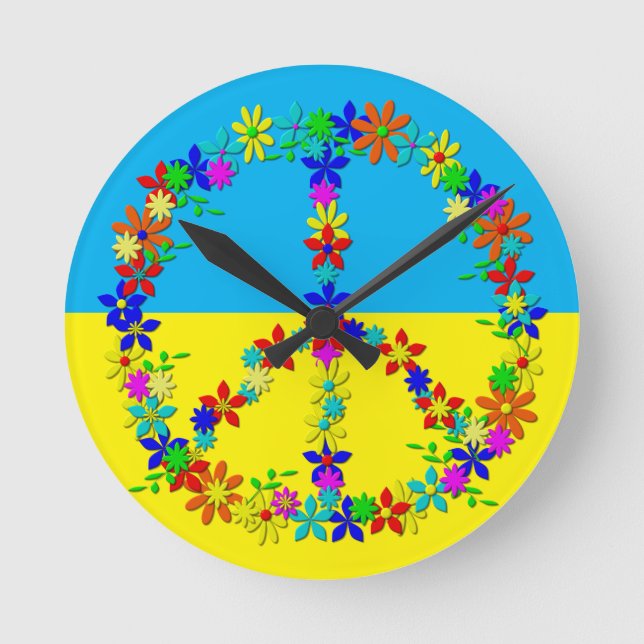 Fredstecken med blommor,ukrainsk flagga rund klocka (Framsida)