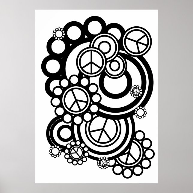 Fredstecken med Circles Black and White Poster (Framsidan)