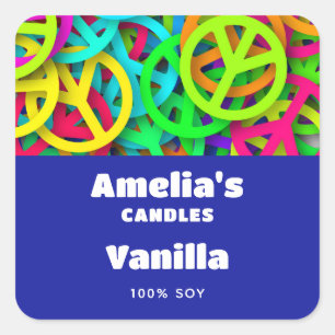 Fredstecken Mönster Groovy 600 Vibe Candle Fyrkantigt Klistermärke