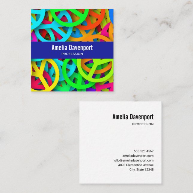 Fredstecken Mönster Groovy 600 Vibe Fyrkantigt Visitkort (Fram/baksida)