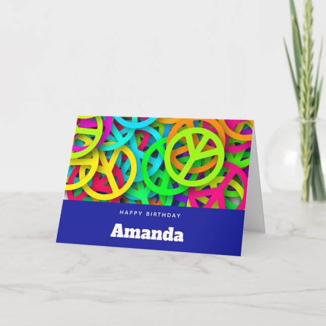 Fredstecken Mönster Groovy 60 Vibe Birthday Kort (Framsida)