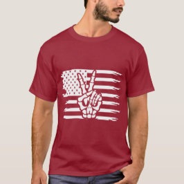 Fredstecken Patriotic American Flagga Skeleton Han T Shirt