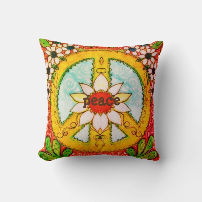 Fredstecken Pillow Daisy Kärlek Hippie Boho Kudde (Framsida)