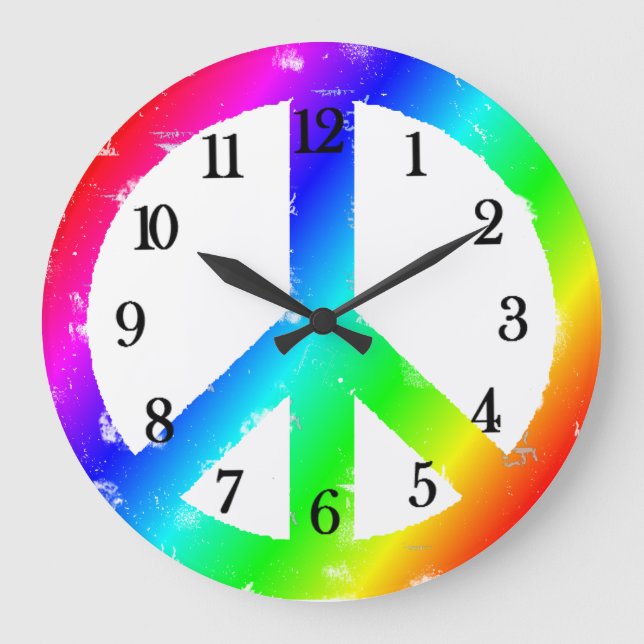 Fredstecken Rainbow Peace Clock Stor Klocka (Framsida)