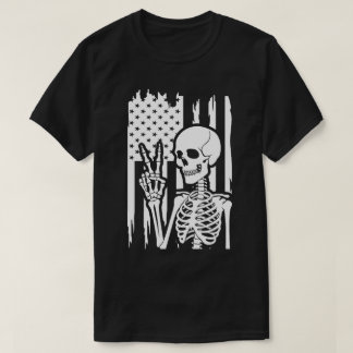 Fredstecken Skeleton med nordamerikansk Flagga T Shirt
