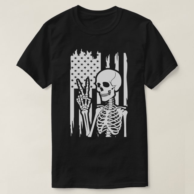 Fredstecken Skeleton med nordamerikansk Flagga T Shirt (Design framsida)