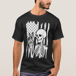 Fredstecken Skeleton med nordamerikansk Flagga T Shirt