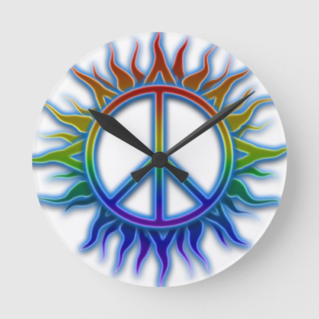 fredstecken Sol, symbol för fredstecken av regnbåg Rund Klocka (Framsida)