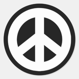 Fredstecken Sticker - vit på svart Runt Klistermärke
