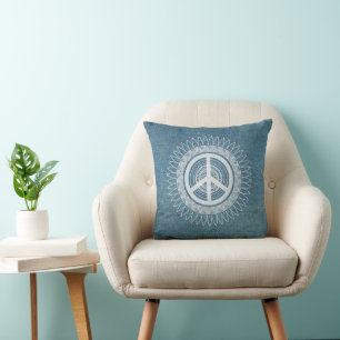 Fredstecken Symbol Hippie Daisy Denim Jeans Blue Kudde