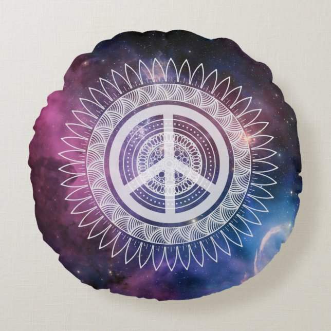 Fredstecken Symbol Mandala Space Lacy Hippie Space Rund Kudde (Framsidan)
